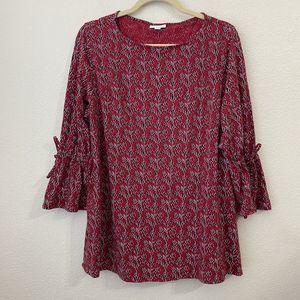 J.Jill Blouse Top Womens Size Large Printed Floral Print Red P3